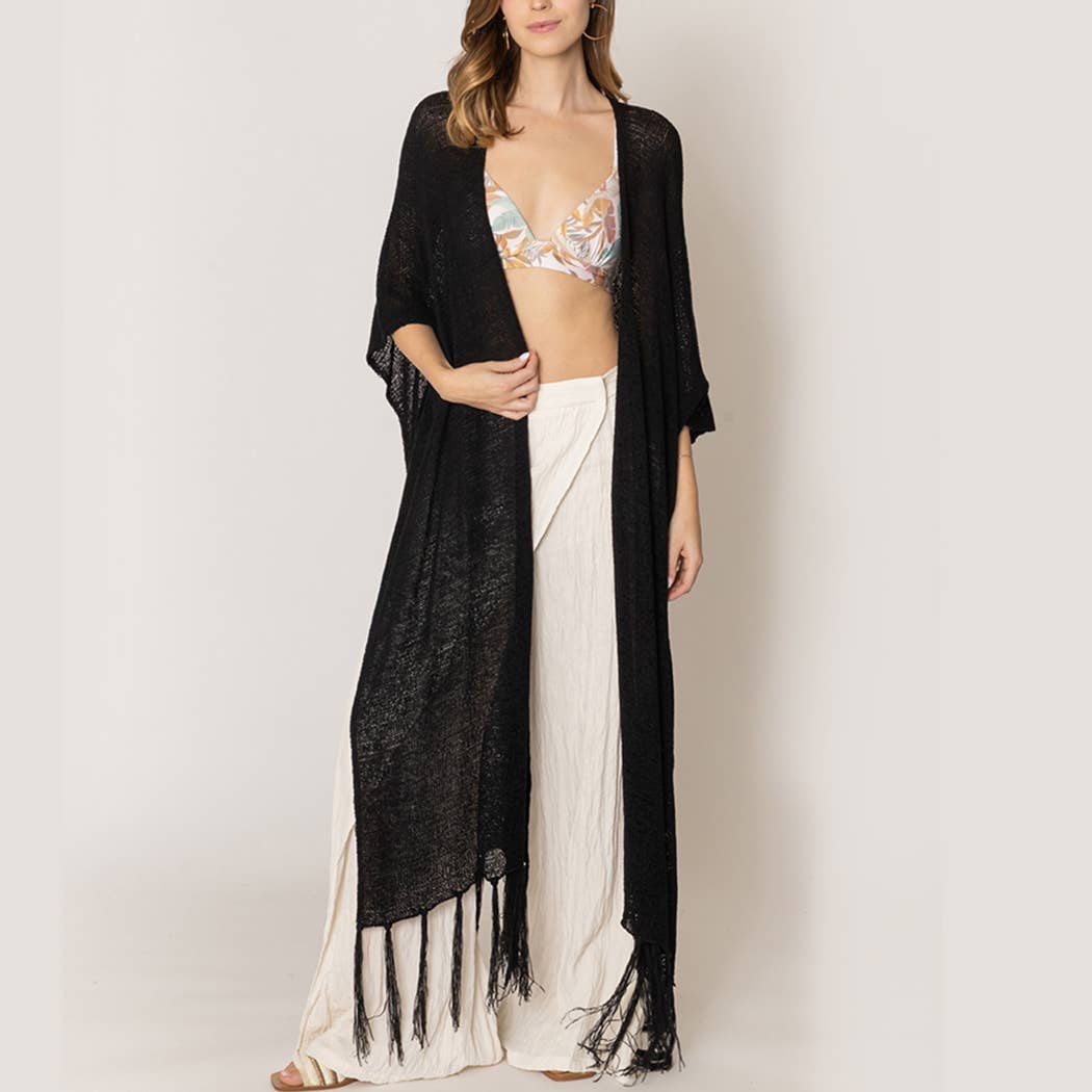 Fashion City - Venta al por mayor Kimono - Mujer - Cárdigan largo de punto con flecos y forro tipo kimono1