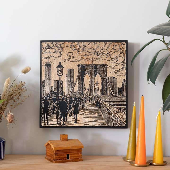 Benoit's Design Co. - Vente Enseigne murale - Illustration gravée de la vie sur le pont de Brooklyn4