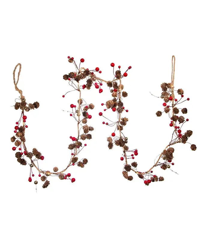 Kurt S. Adler, Inc. - Vente Fanion/guirlande - Guirlande de cordes pré-éclairée à piles en forme de pomme de pin et de fruits rouges2