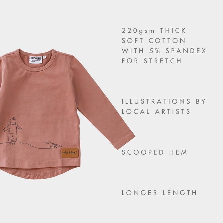 The Wanderer Top | Dusty Pink | Camiseta infantil de manga larga para venta al por mayor de Wild Island Co