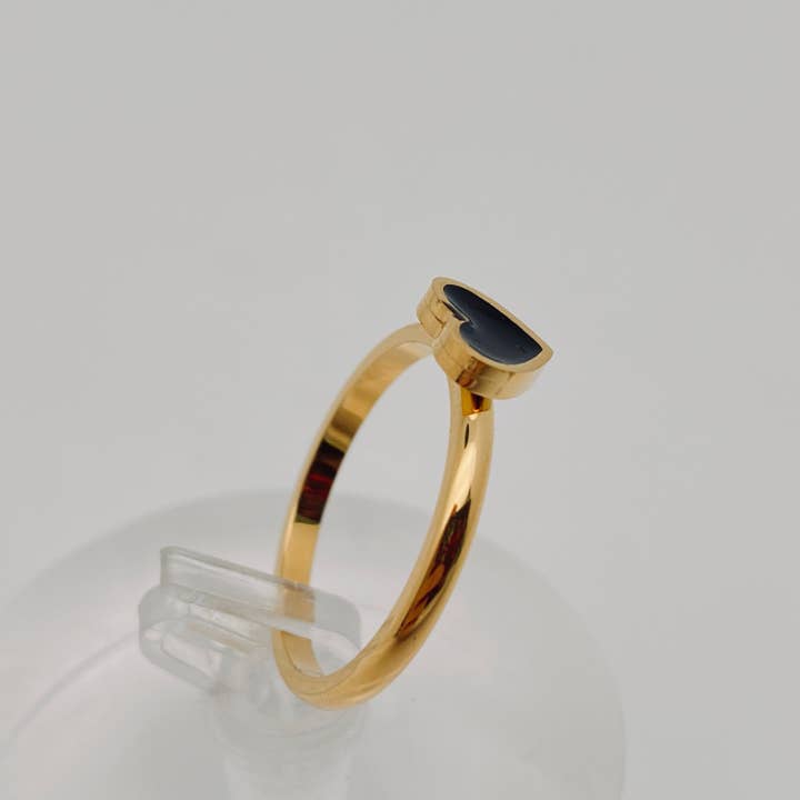 Mio Queena - Wholesale Cocktail/Statement Ring - Black Enamel Heart-shaped Stainless Steel Ring - FGS2