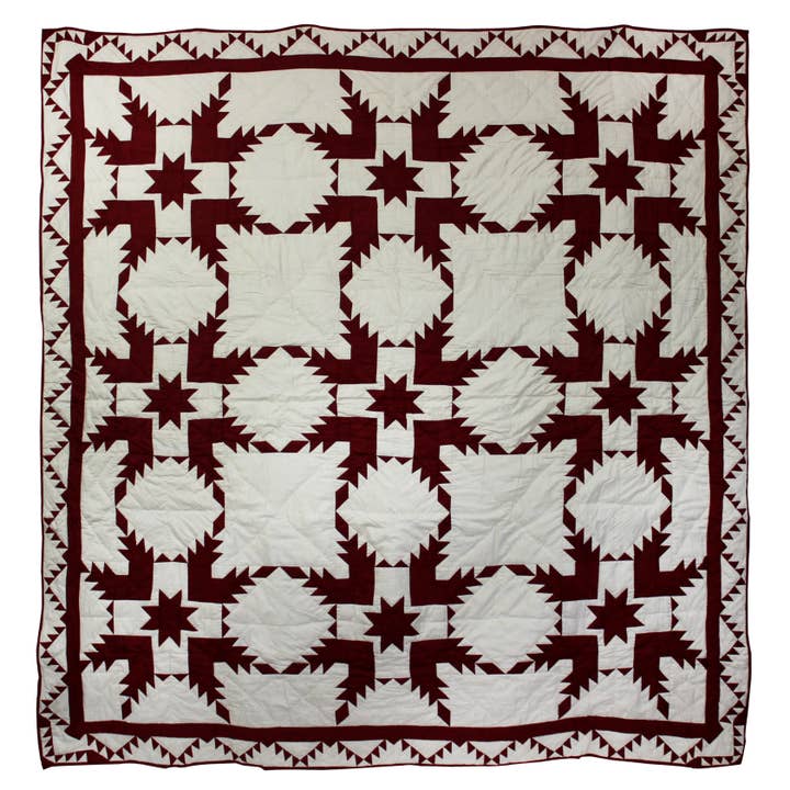 Ruby Feathered Star Quilt, Patchworked cotton Quilts. for wholesale by Patch Magic