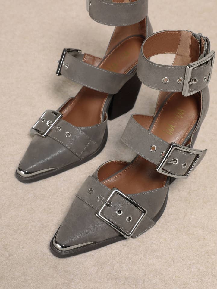 CCOCCI - Wholesale High heels โ Womenโs - HENDRIX TRIPLE BELT STRAP POINTED TOE BLOCK HEELS8