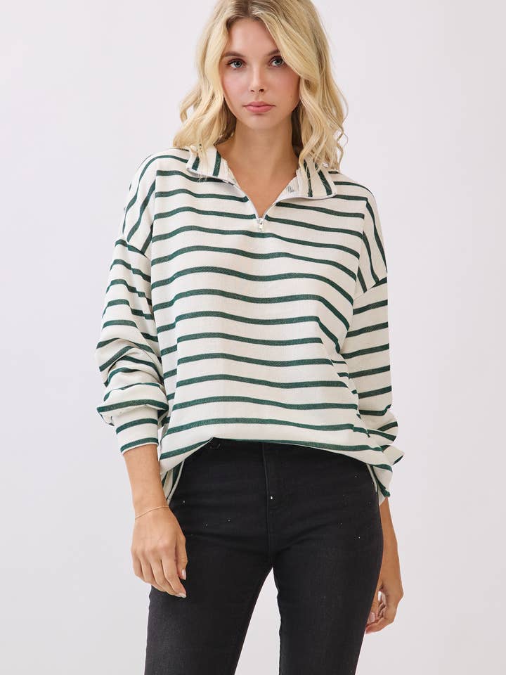TL2087 Striped Half-Zip Knit Pullover for wholesale by BOMBOM