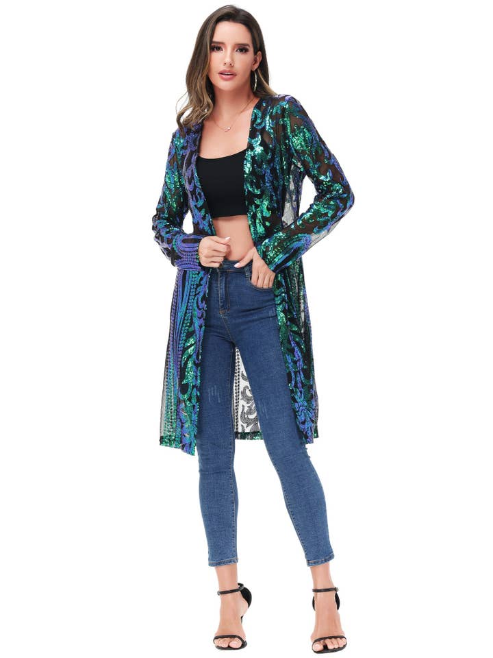 Anna Kaci Wholesale - Wholesale Kimono - Women's - Women's Sparkly Sequin Cardigan Long Sleeve Open Front29