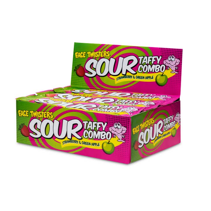 Sour Taffy Combo Strawberry/Green Apple 24ct Display Box for wholesale by Grandpa Joe's Candy Shop