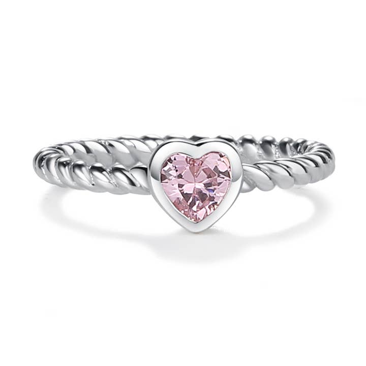 Anel de bebê em prata esterlina - faixa trançada de prata com coração rosa por atacado de Cherished Moments