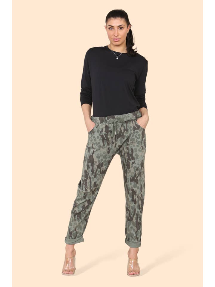 Kurt Muller - Wholesale Pants - Women's - Leopard Print Bi-Stretch Magic Trousers