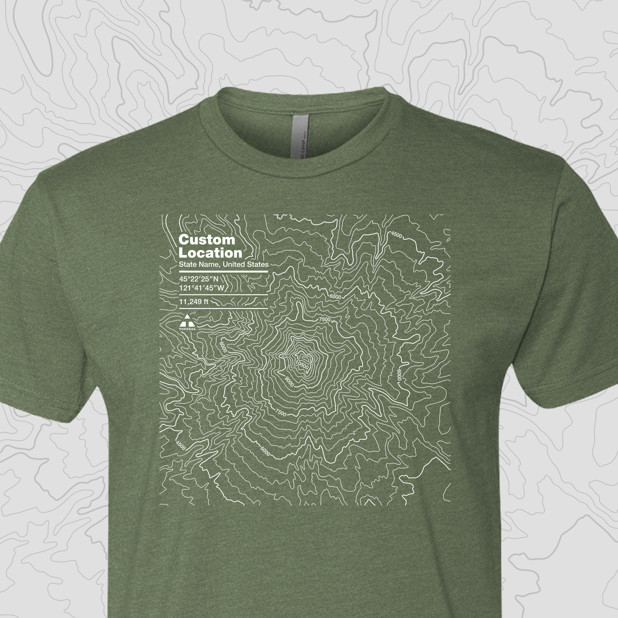 Topogra - Wholesale Screen Printed T-Shirt - Unisex - Custom Topographic Design - Unisex Tee1