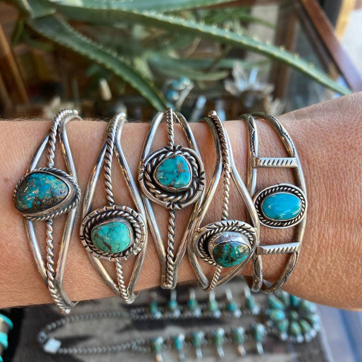 Rainbow Trading Post - Wholesale Cuff Bracelet - Vintage Blue Turquoise Southwestern Navajo Signed Concho 2