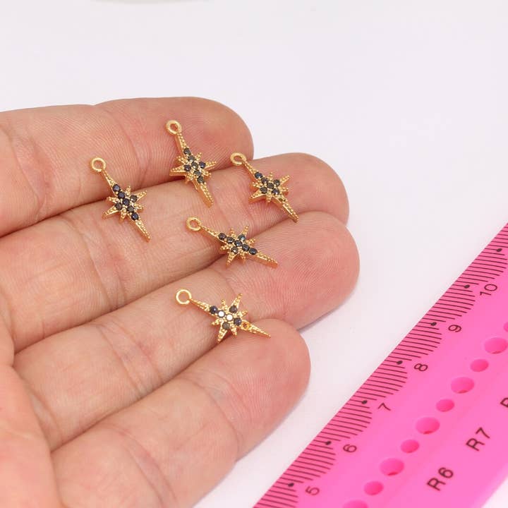 Breloques Étoile du Nord Micro Pavé CZ Or Brillant 9x16mm, BRT267 pour la vente par QueenJewelryM