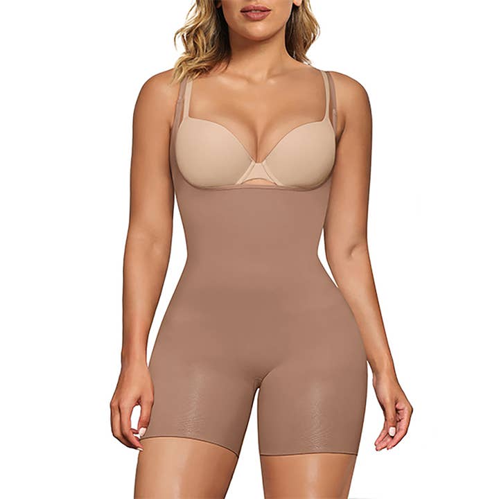SHAPERX - Wholesale Shapewear - Women's - SHAPERX Women's Bodysuit Tummy Control Shapewear Open Bust Thigh Slimmer Seamless Body Shaper