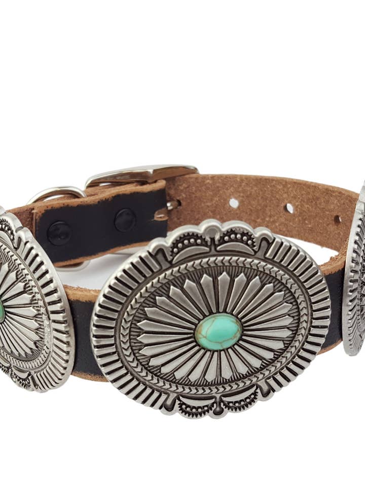 Collare per cani in vera pelle invecchiata con imbottitura in stile occidentale per la vendita all'ingrosso da parte di Axesoria West