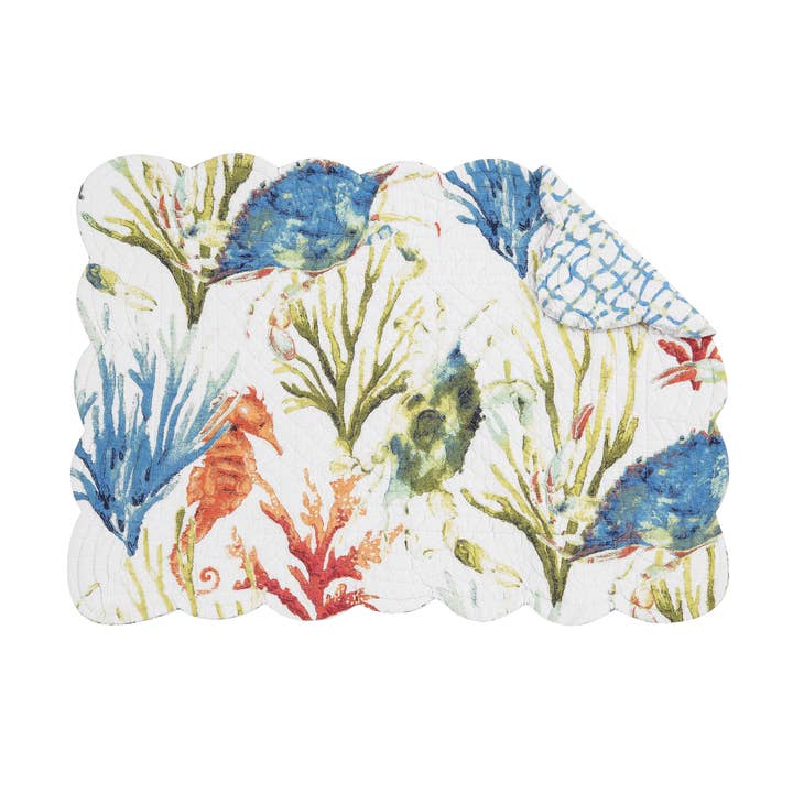 Marino Quilted Reversible Colorful Coastal Placemat Set of 6 for wholesale by C&F Home