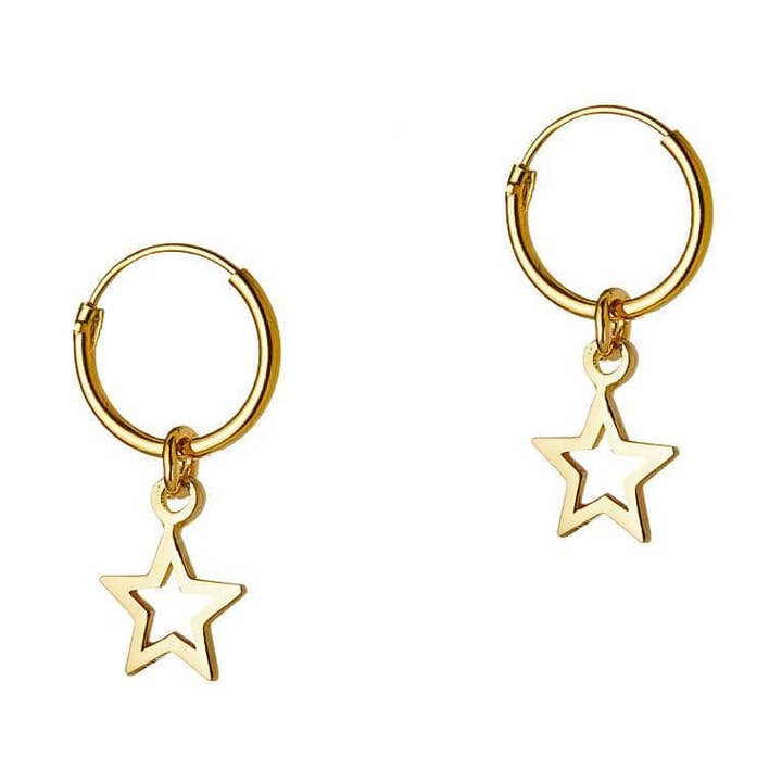 Orecchini a Cerchio placcati in oro con stella aperta 12 mm per la vendita all'ingrosso da parte di Juulry