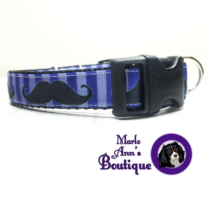 Blue Mustache Dog Collar for wholesale by Marlo Ann's Boutique