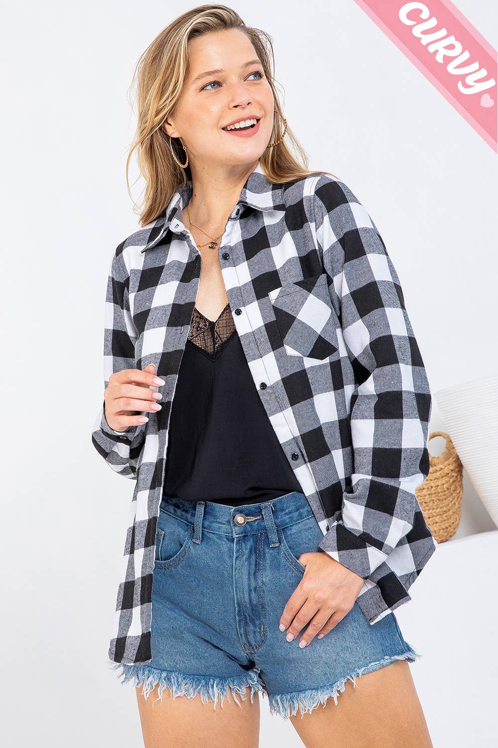 Sweet Lovely by Jen - Wholesale Button Down Shirt - Women's - PLUS SIZE CHECKERED SHIRT8