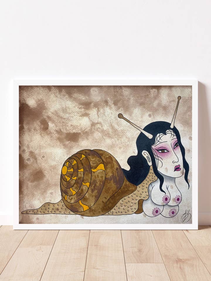 Fine Art Print (10x8”) - Madame Snail Japanese Print for wholesale by LOR&INK