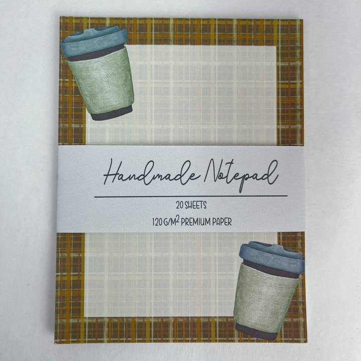 Memo Pad - Coffee Cup - Dark Plaid - 4" x 5.25" for wholesale by Art by Erica H & Rebel Stitchers