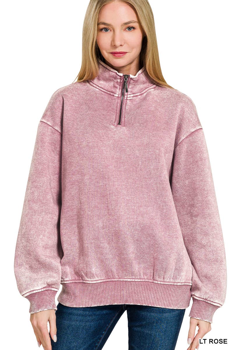 42POPS - Wholesale Sweatshirt - Women's - ,..0810 Acid Wash Fleece Half Zip Pullover SI-267486