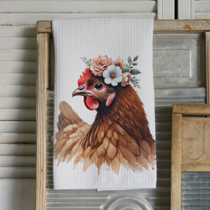 Torchon de cuisine Flower Chicken Farm Animal Kitchen, cadeaux de ferme pour la vente par Middlefork & Co.