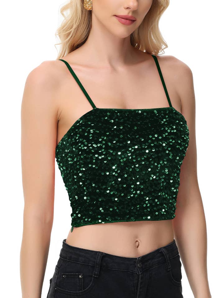 Anna Kaci Wholesale - Wholesale Camisole - Women's - Sparkly Sequin Cami Tops Crop Club Party Glitter Spaghetti24