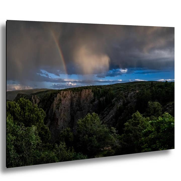 Rainbow The Dark Over Black Canyon of the Gunnison National Park Storm Clouds Wall Art Photography Print, Colorado Canyon Landscape Decor for wholesale by Images By Cheri