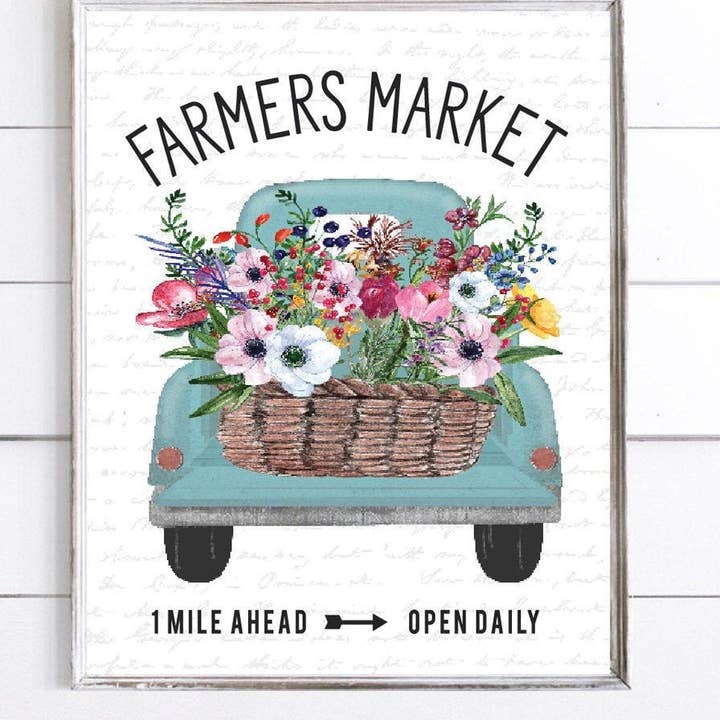 Fleurs de camion bleu du marché fermier pour la vente par Lettered & Lined