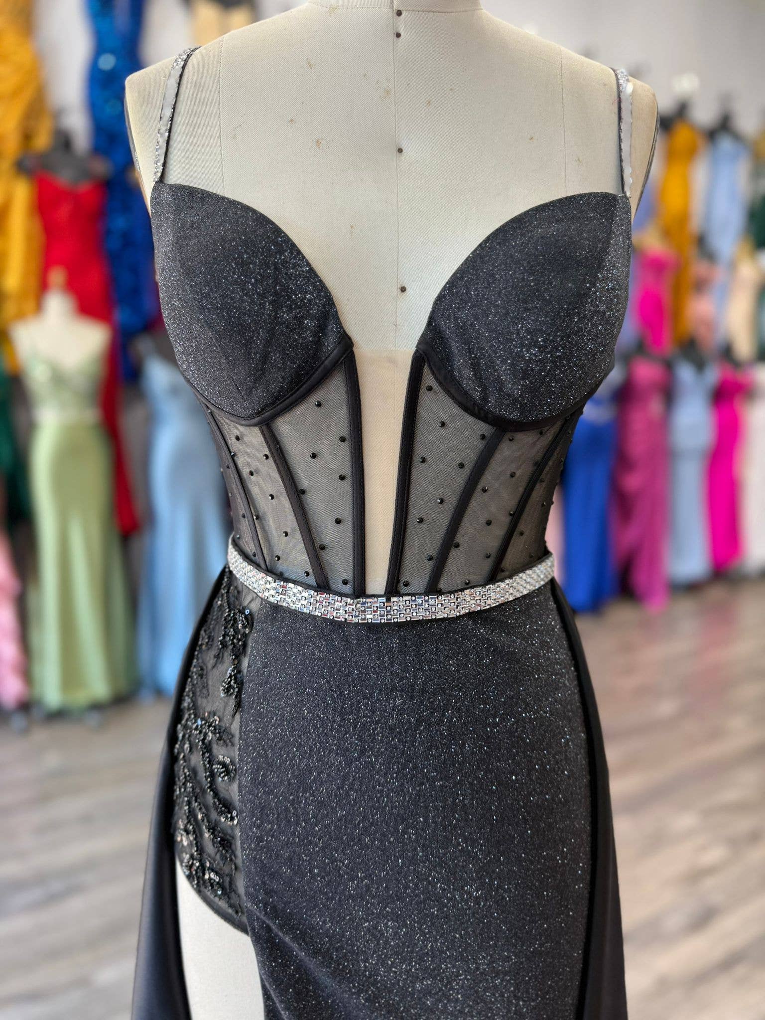 La Veneto - Wholesale Dress - Women's - Spaghetti Strap sweetheart neckline, sheer bodice, scattered4