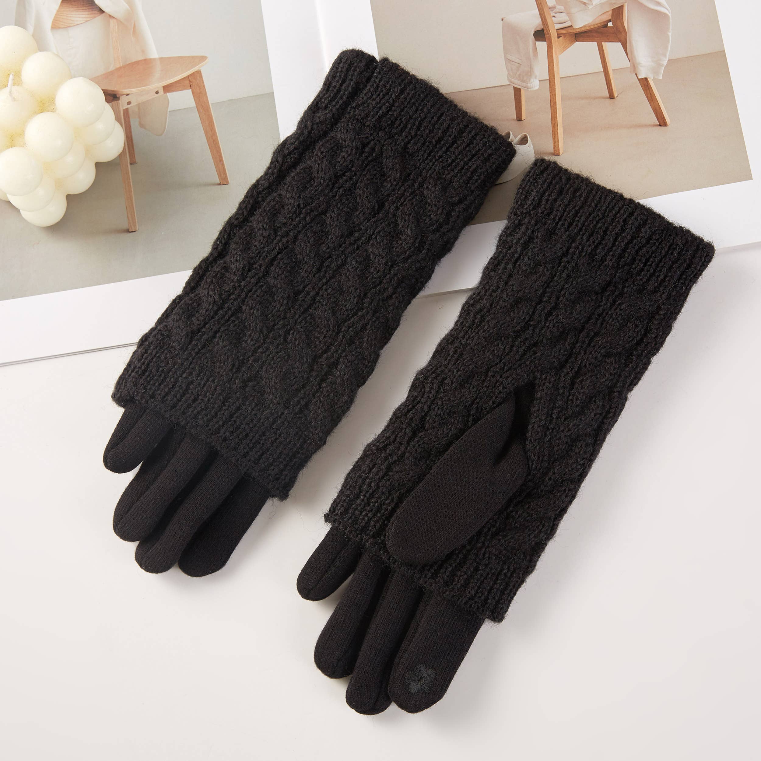 Hana - Venta al por mayor Guantes - Mujer - Guantes de invierno con textura de punto sólido y cable 3 en 14