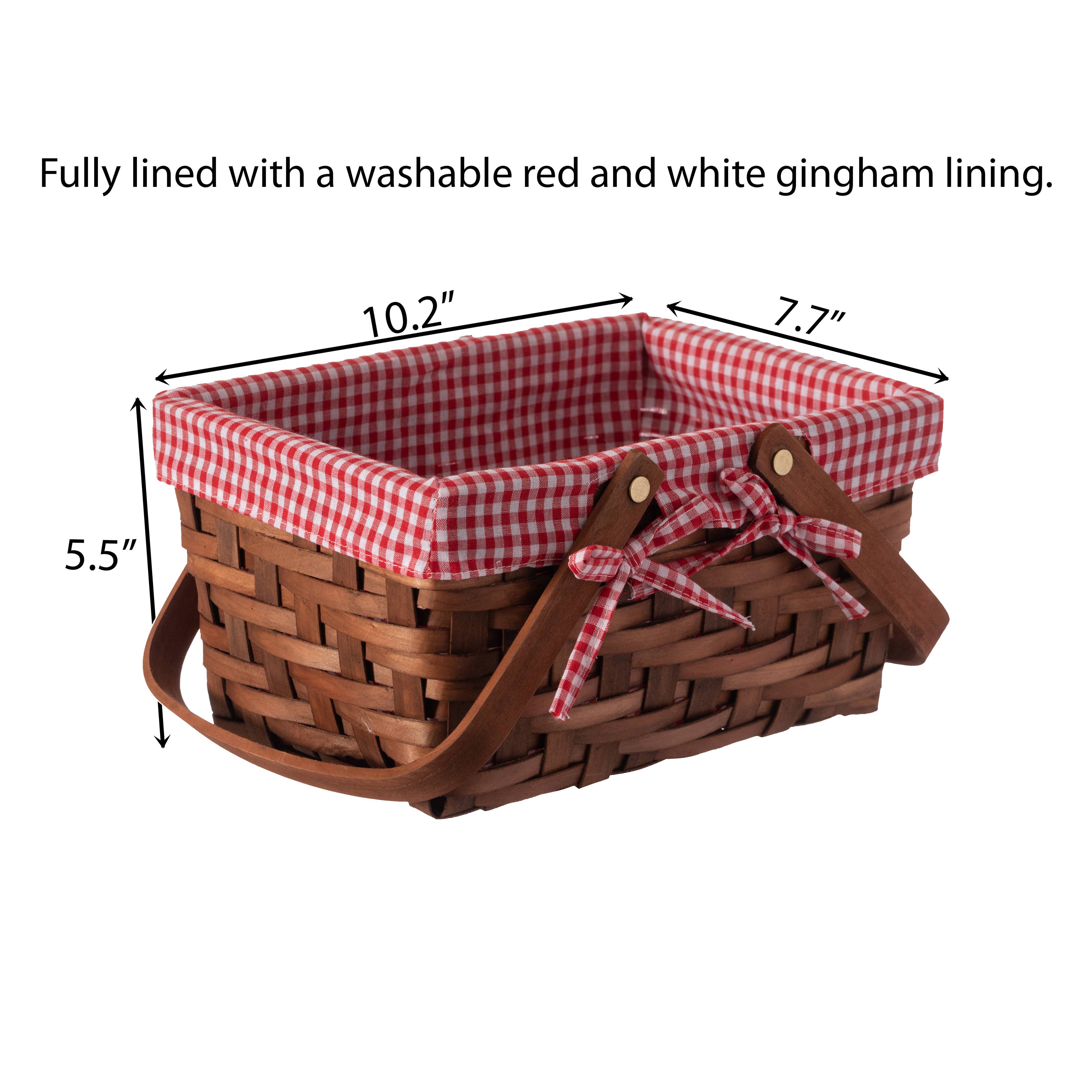 Quickway Imports - Wholesale Picnic Basket - Small Rectangular Picnic Basket Lined with Gingham Lining3