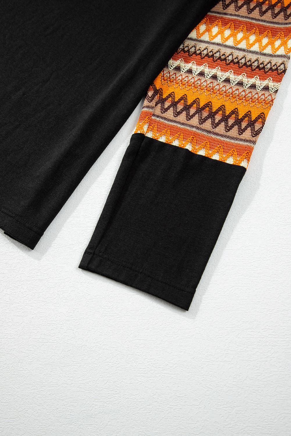 Orange Tribal Print Raglan Sleeve Crewneck Knit Top for wholesale on Faire6