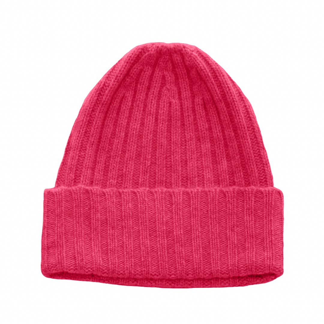 Bright Pink 100% Cashmere Ribbed Beanie for wholesale on Faire