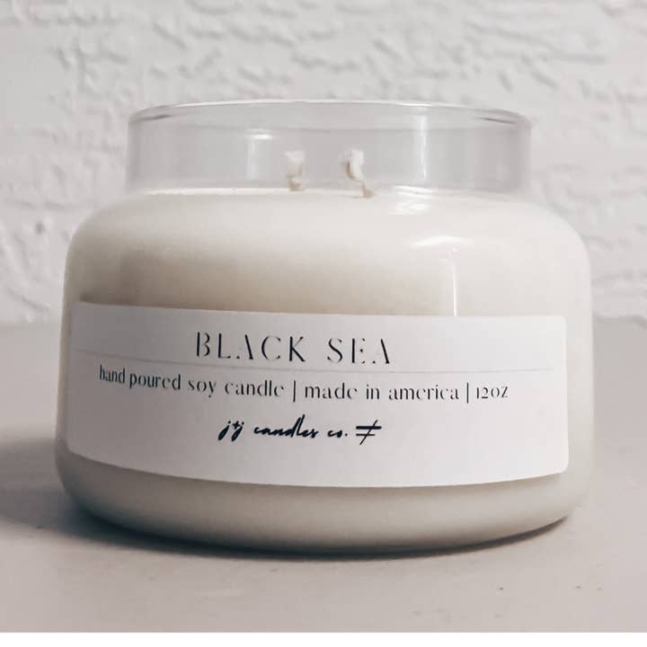 Black Sea 12oz Apothecary Soy Candle for wholesale by j&j candles co.