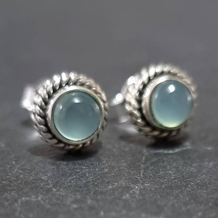 Orecchini a Lobo Boho in Calcedonio Acquamarina – Argento Sterling 925 Regalo da Sposa Blu Pastello per la vendita all'ingrosso da parte di Mistry Gems