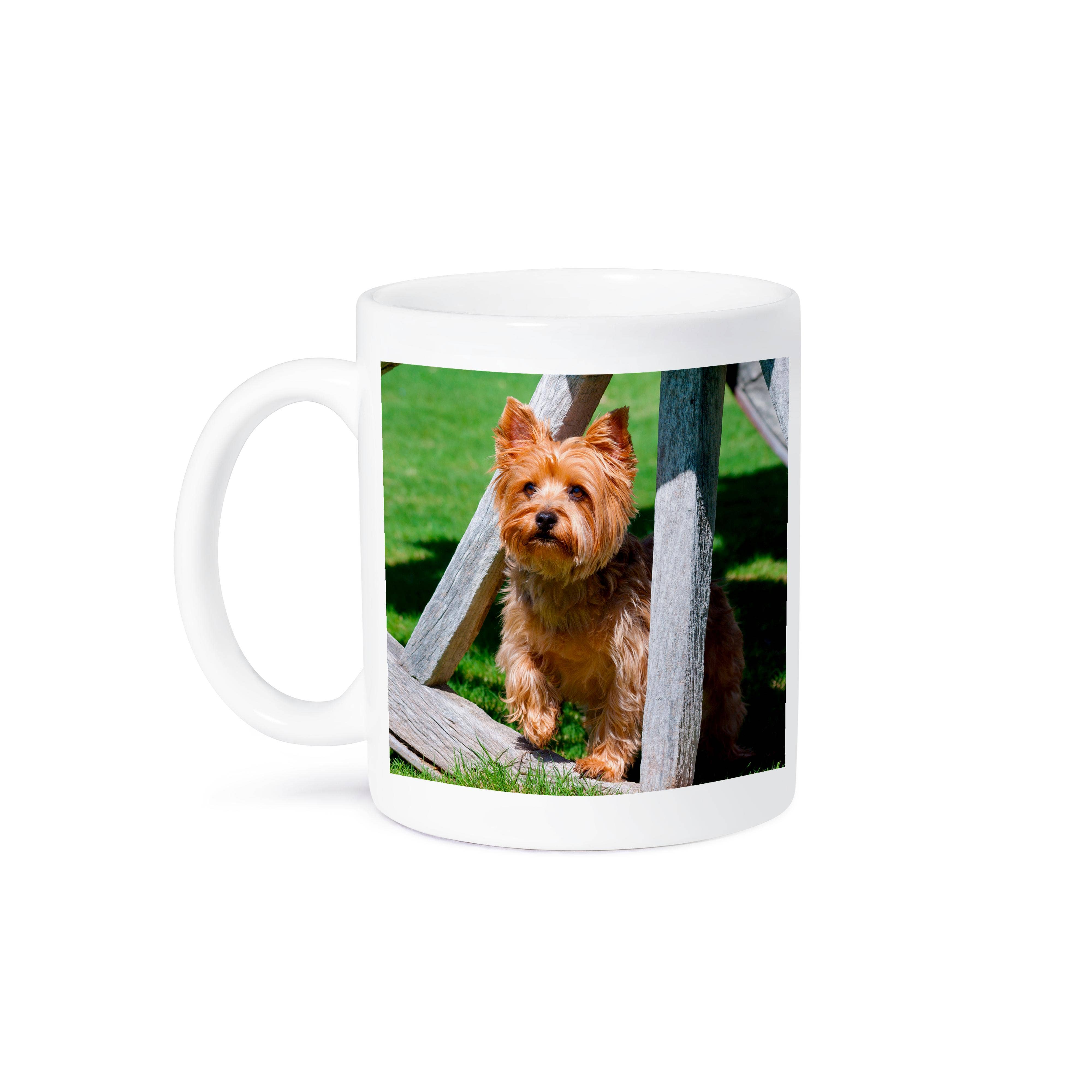 3dRose - Wholesale Coffee Mug - 3dRose, Yorkshire Terrier standing in a wagon wheel, Mug8