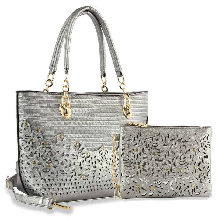 Handbag Factory Corp - Wholesale Tote Bag - Women's - Rhinestone Accent Accessorized Handbag Set