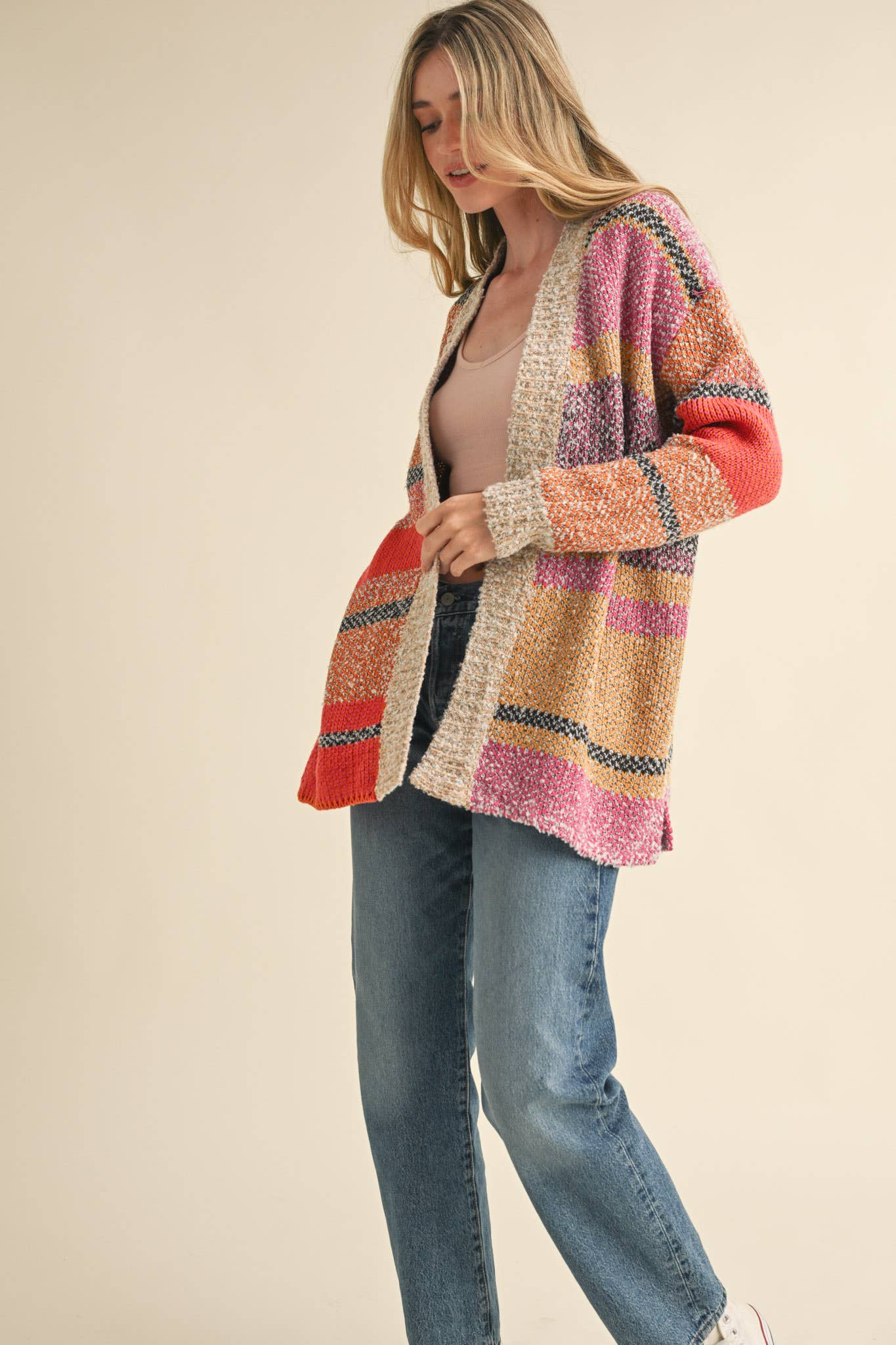 &MERCI - Wholesale Cardigan - Women's - OVERSIZED COLOR BLOCK CARDIGAN MSW1003836