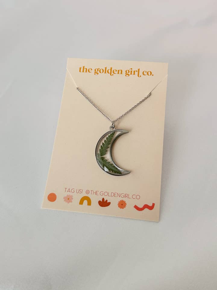 Silver Fern Moon Necklace for wholesale by The Golden Girl Co.