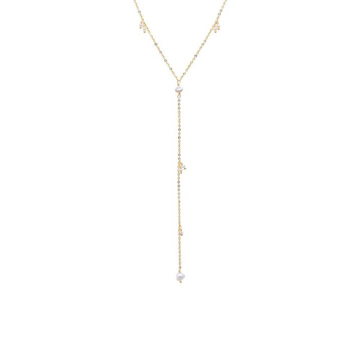 Pearl & Ball Drop Lariat Necklace for wholesale by By Adina Eden