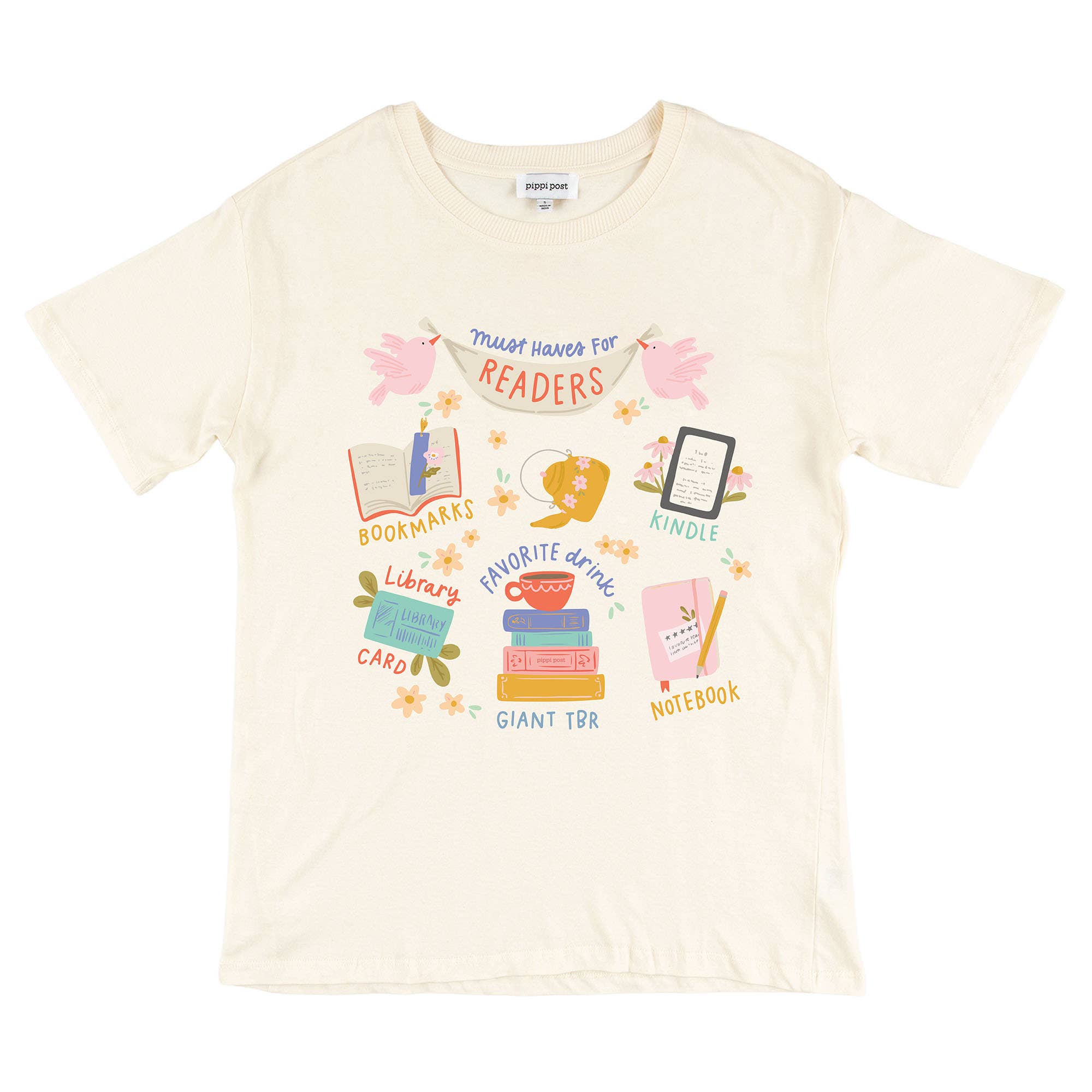 Pippi Post - Wholesale Screen Printed T-Shirt - Women's - Must Haves For Readers Tee - Ivory1