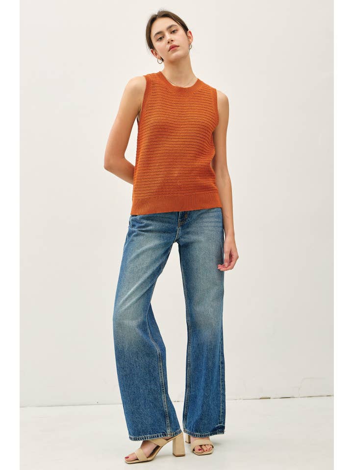 Be Cool - Wholesale Knit Sweater - Women's - ROUND NECK RELAXED FIT RIB SWEATER TANK