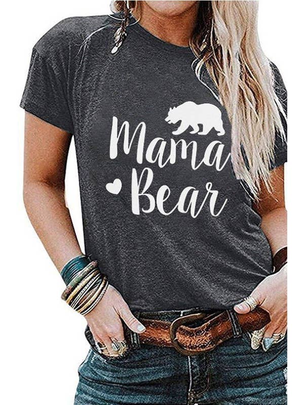 Suzie Q USA – wholesale Screen printed t-shirt – Women′s – MAMA BEAR Printed Round Neck Short Sleeve T-Shirt2