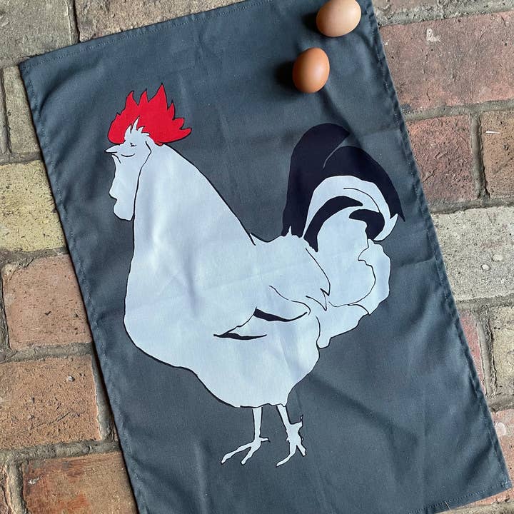 Grey Sussex HenTea Towel for wholesale by Cluck Cluck!