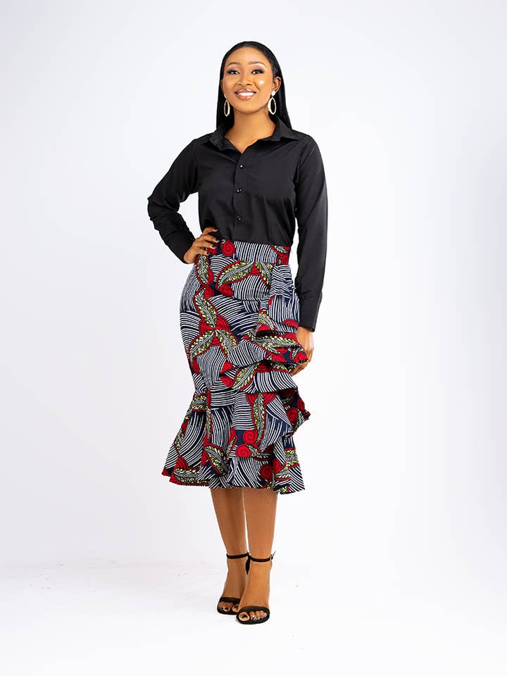 African Print Zanzibar side Ruffle Skirt for wholesale by ETNICA