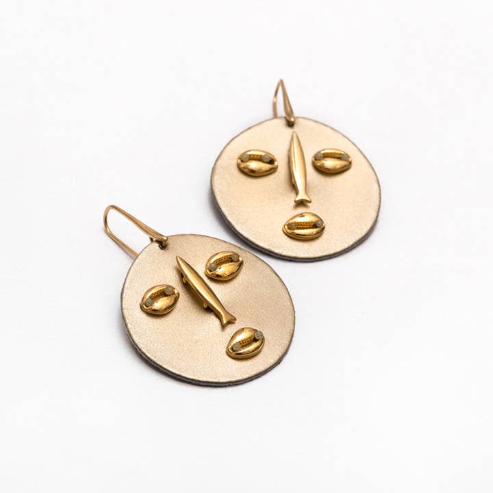 Shell Face Leather Earrings for wholesale by C.KARAKALPAKI