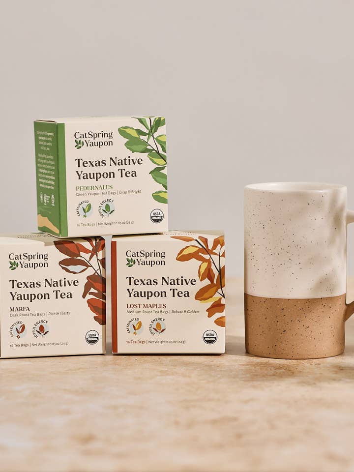 Teabag Yaupon Starter Kit – 3 Roasts + Ceramic Mug for wholesale by CatSpring Yaupon