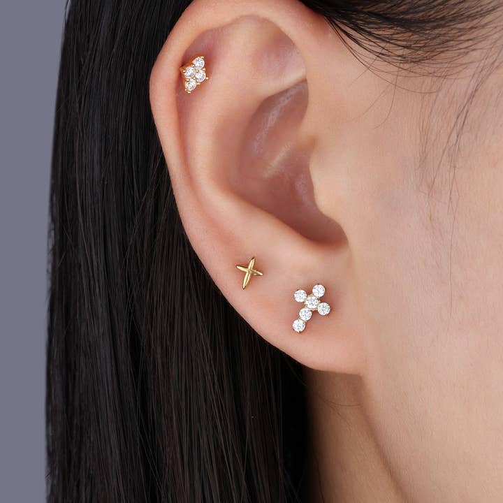 oumo jewelry - Wholesale Stud/Post Earrings - Titanium Cross Gems Stud2