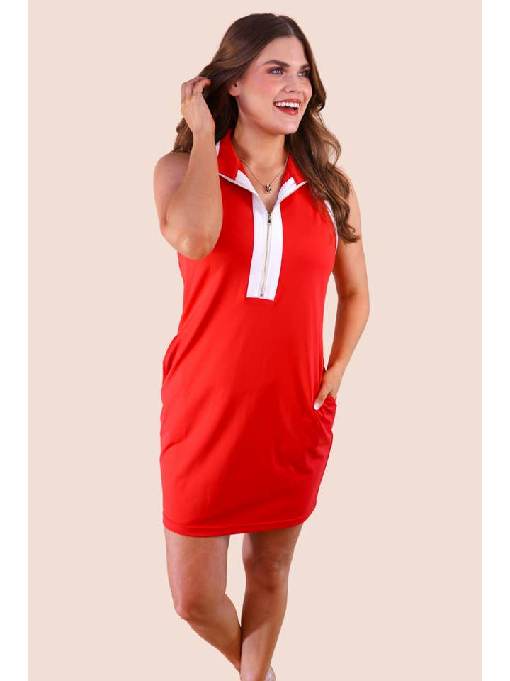 Everyday Zipper Dress, Solid Red for wholesale on Faire2