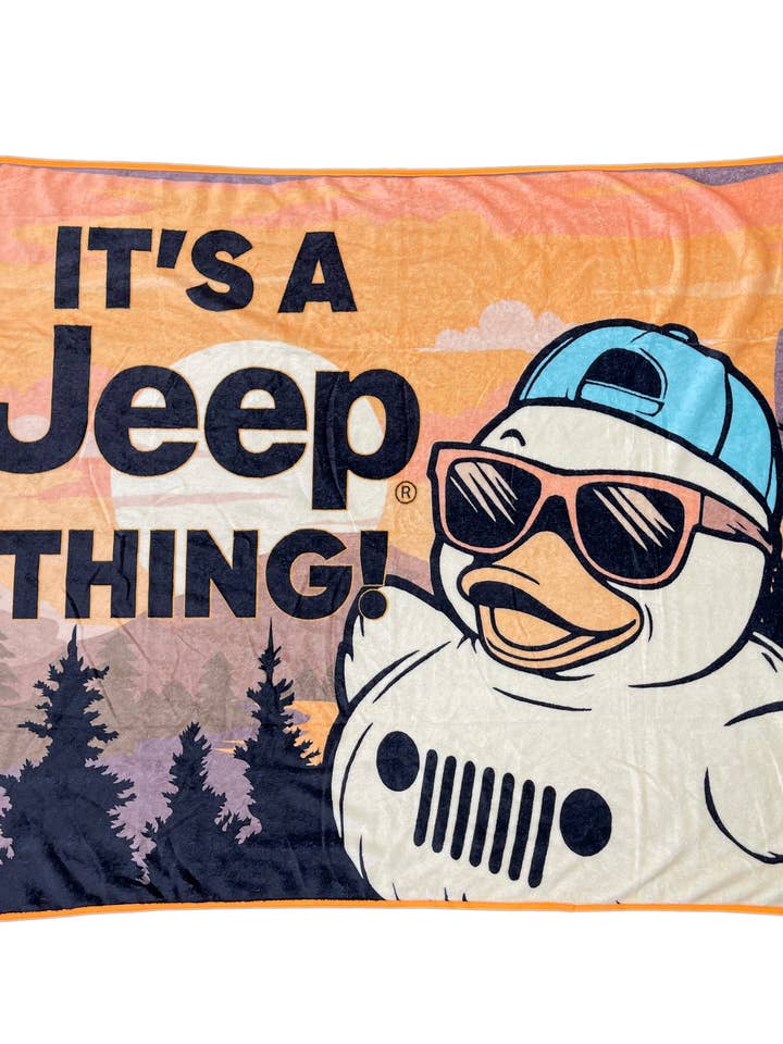 Jeep® Branded Ducks Sunset Jeep Thing Throw Blanket for wholesale by License 2 Play Toys